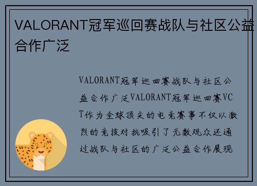VALORANT冠军巡回赛战队与社区公益合作广泛
